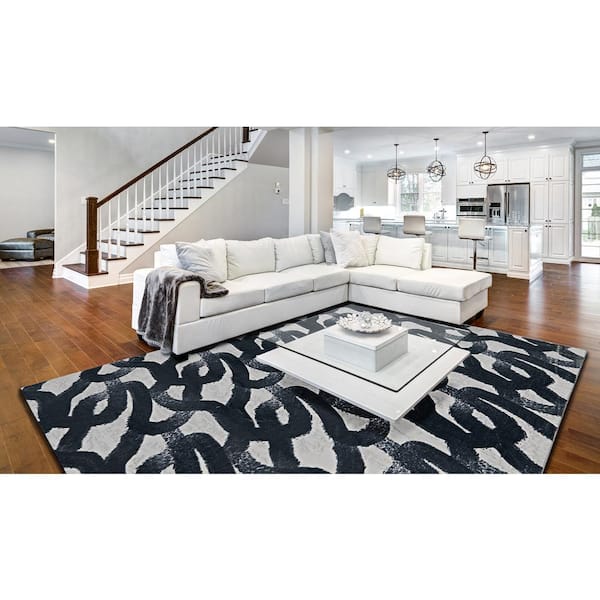 Linon Home Decor Mona Faux Rabbit Black &amp; white 8x10 Area rug 