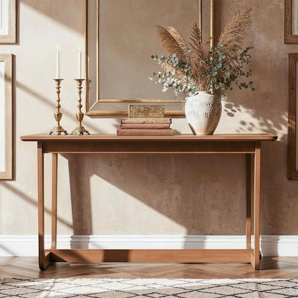 51.2 in. Rectangular Walnut 100% Solid Wood Console Table with Spacious Desktop, Dining Table with Sturdy Legs