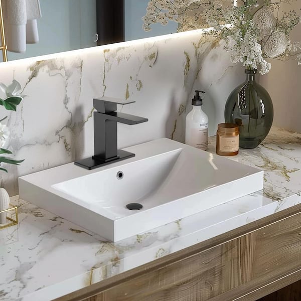 304 Stainless Steel Single Handle Single Hole Bathroom Faucet with Drain Kit Included in Black