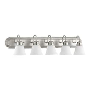 Traditional 36 in. W 5 Lights Satin Nickel Vanity Light with Satin Opal glass