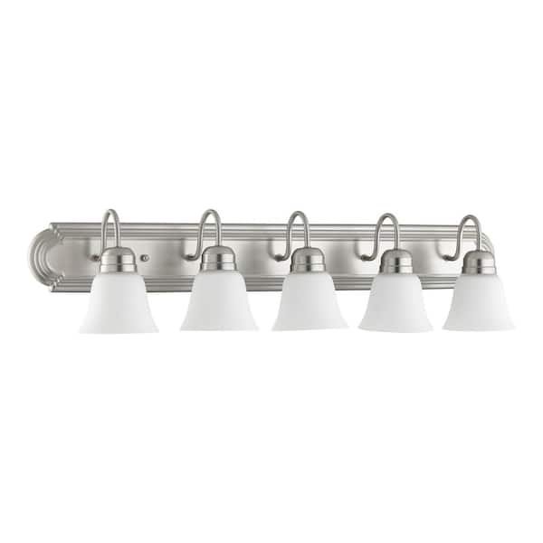 Quorum INTERNATIONAL Traditional 36 in. W 5 Lights Satin Nickel Vanity Light with Satin Opal glass