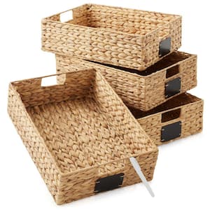 Brown Natural 12.5 in. x 17 in. x 5 in. Wicker Water Hyacinth Decorative Baskets Pantry Storage Bins (Set of 4)