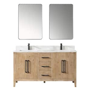 Laurel 60 in. W x 22 in. D x 34 in. H Double Sink Bath Vanity in Weathered Fir with White Quartz Top and Mirror