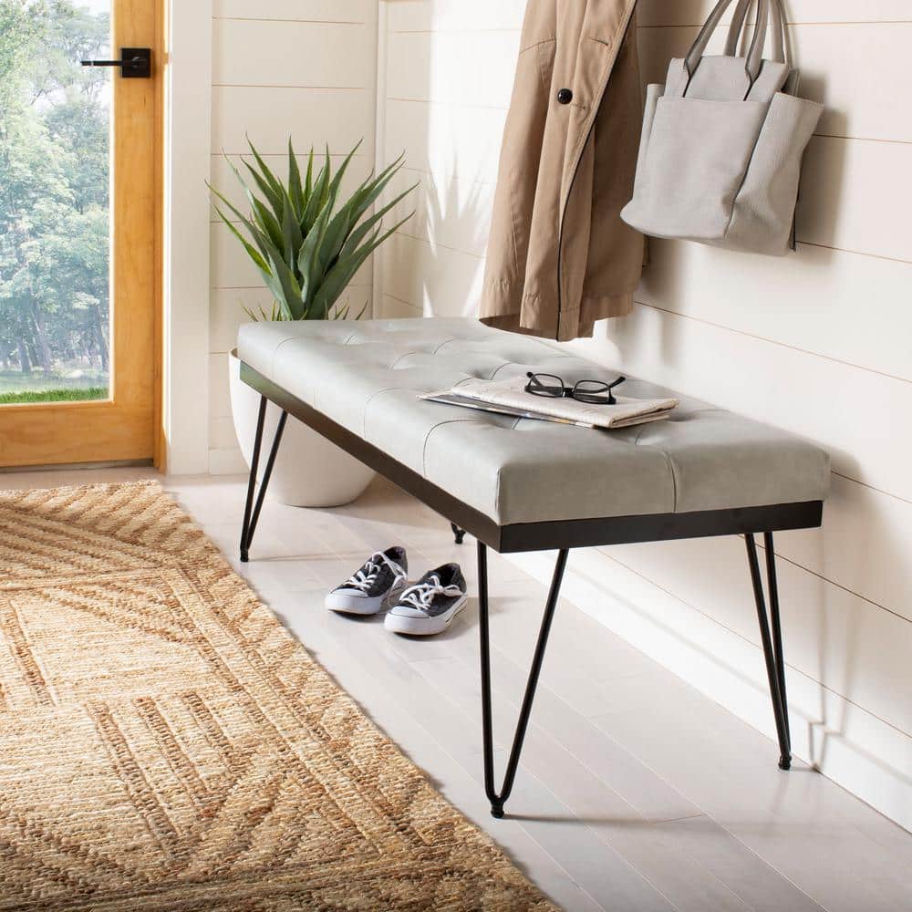 Marcella Gray and Black Tufted Bench with Hairpin Legs