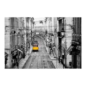 47 in. x 32 in. ''Lisbon Yellow Tram'' Tempered Glass Wall Art