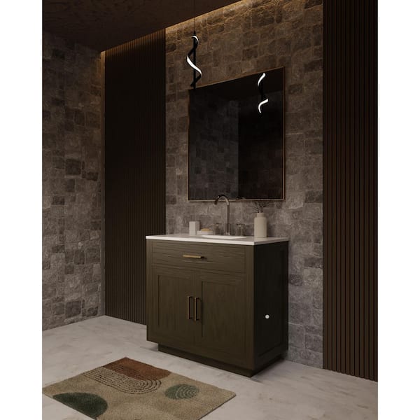 Condor 36 in W x 22 in D Brown Oak Single Bath Vanity with White Quartz Top