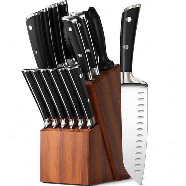 15-Piece High Carbon Stainless Steel Kitchen Knife Set with Block, Sharpener and Ergonomic Handle