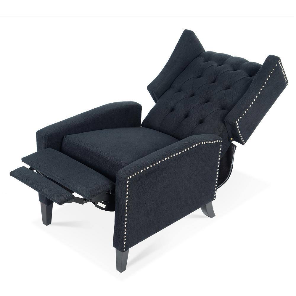 TD Garden Solid Wood Lounge Adjustable Outdoor Chair Ergonomic Comfort with Black Cushion