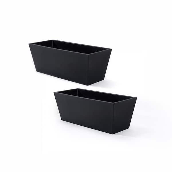 Everton Large Onyx Black Plastic Outdoor 2-Pack Trough Planter (16.75 in. W x 14.5 in. H)