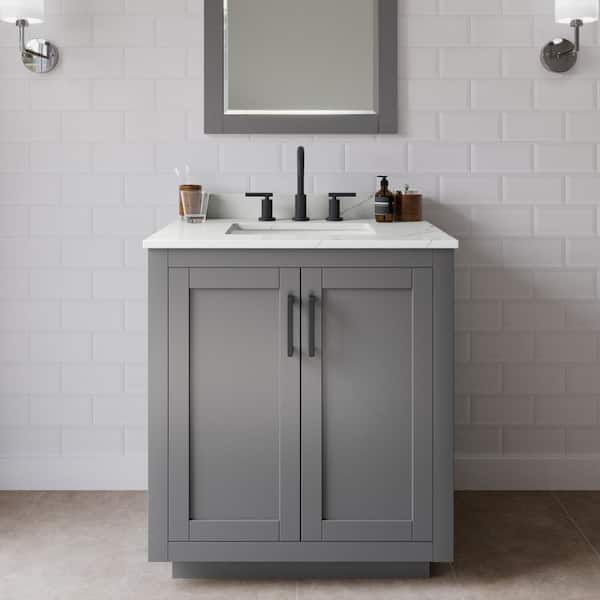 Wyndham Collection Miranda 30 in. W x 22 in. D x 33.75 in. H Single Bath Vanity in Dark Gray with Giotto Quartz Top