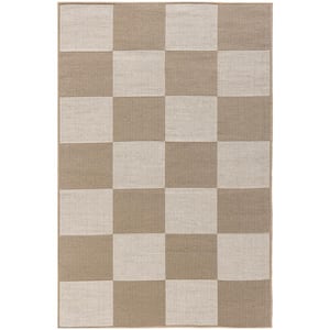 Washable Modern Jute Natural Ivory 4 ft. x 6 ft. Geometric Contemporary Area Rug
