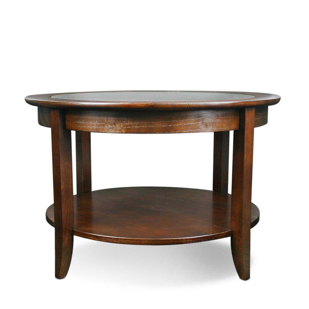 Chocolate Oak Round Wood and Glass Coffee Table