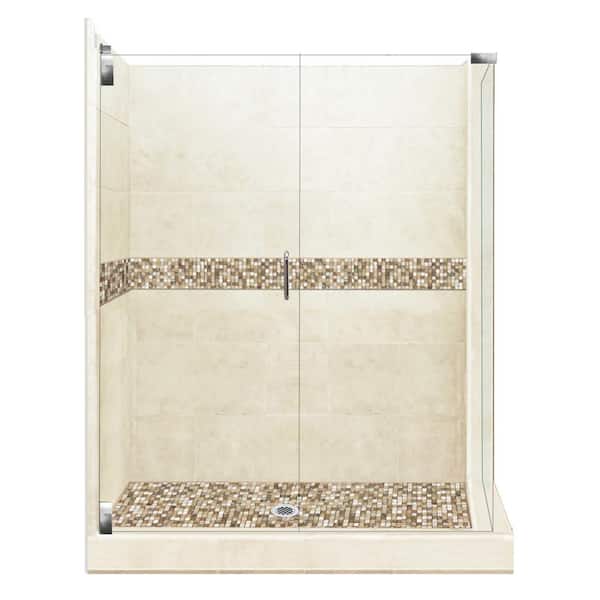 American Bath Factory Roma Grand Hinged 42 in. x 48 in. x 80 in. Left-Hand Corner Shower Kit in Desert Sand and Chrome Hardware