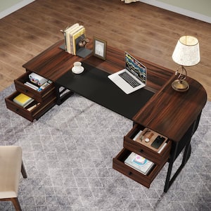 Halseey 63 in. Dark Walnut and Black Executive Large Office Computer Desk 4 Drawers Business Workstation Home Office