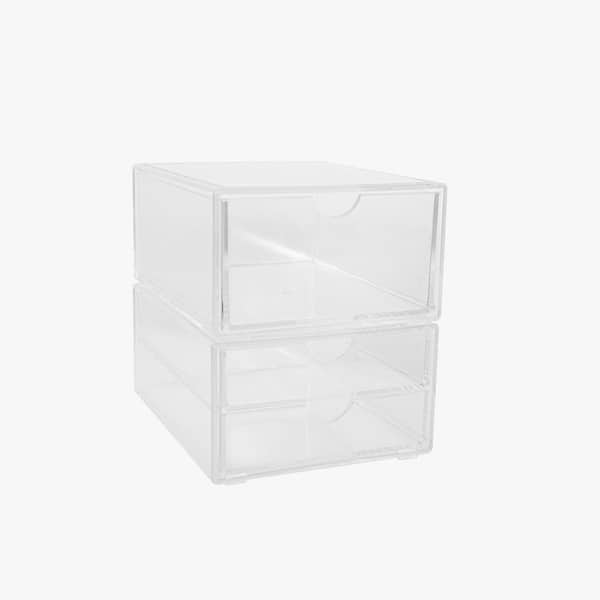 IRIS USA Plastic Stacking Desk Top 3-Drawer Storage Organizer, 2-Pack, For Makeup Vanity Nail Polish Bathroom Stationery Art Craft Supplies Kitchen Office Garage And Small Organization, Medium, White
