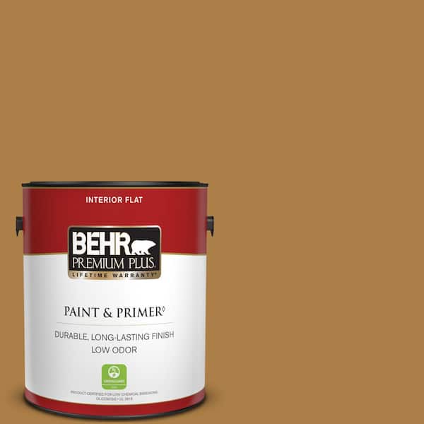 BEHR PREMIUM PLUS 1 gal. #300D-6 Medieval Gold Flat Low Odor Interior Paint & Primer