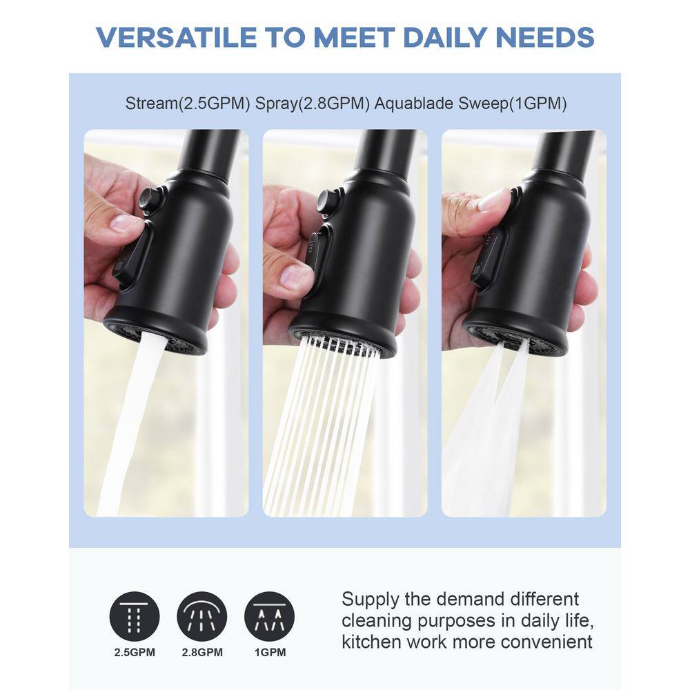 Matte Black 3-Function Kitchen Faucet Spray Head with Adapters