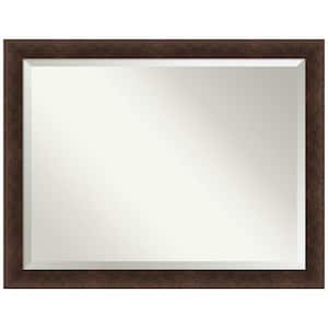 Warm Walnut 45 in. x 35 in. Beveled Casual Rectangle Wood Framed Wall Mirror in Brown