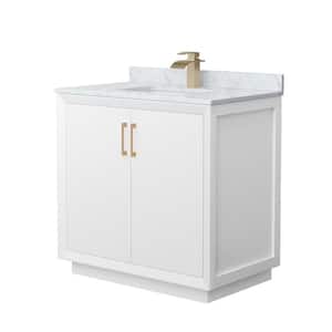 Strada 36 in. W x 22 in. D x 35 in. H Single Bath Vanity in White with White Carrara Marble Top