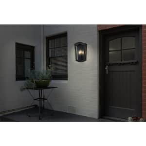 Houghton Hall 10 in. W 3-Light Sand Black Outdoor Wall Lantern Sconce with Clear Glass Shade