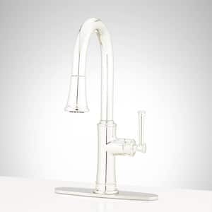 Beasley Single Handle Pull Down Sprayer Kitchen Faucet with Escutcheon in Polished Nickel
