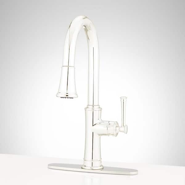 SIGNATURE HARDWARE Beasley Single Handle Pull Down Sprayer Kitchen Faucet with Escutcheon in Polished Nickel