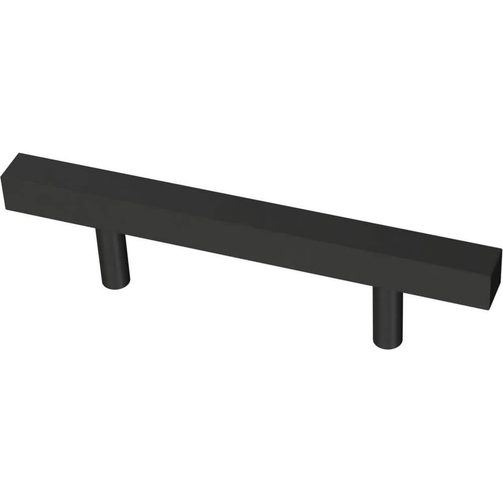 Matte Black Modern Rectangular Bar Cabinet Pulls, 3-inch Center to Center, Set of 10