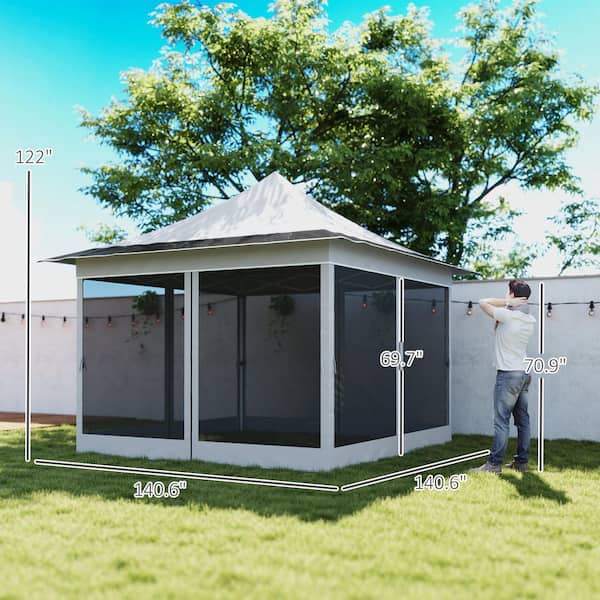 Outsunny 12 x 12 ft. Pop Up Canopy Tent with Mesh Netting, Height Adjustable, UPF50+ Instant Sun Shelter, Light Gray Outsunny 12 x 12 ft. Pop Up Canopy Tent with Mesh Netting, Height Adjustable, UPF50+ Instant Sun Shelter, Light Gray