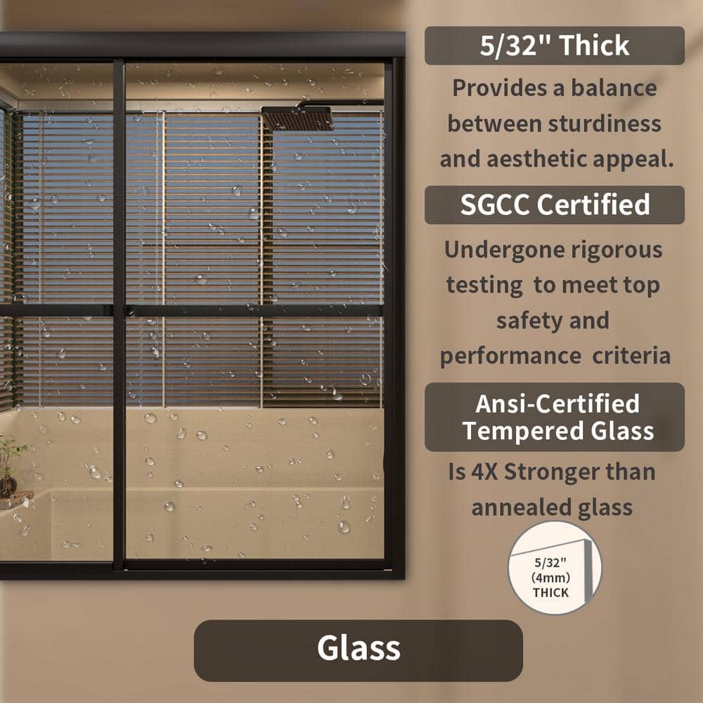 Matte Black Double Sliding Semi-Frameless Tub Door