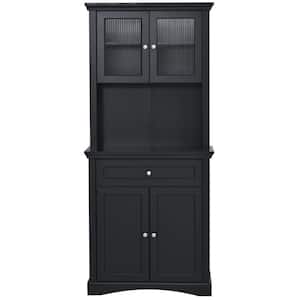 Black Kitchen Buffet with Hutch Pantry Cabinet with 4-Doors 3-Level Adjustable Shelves and 1-Drawer
