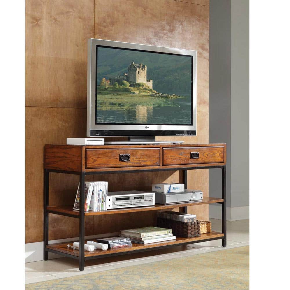 Distressed Oak and Metal 3-Piece Entertainment Center