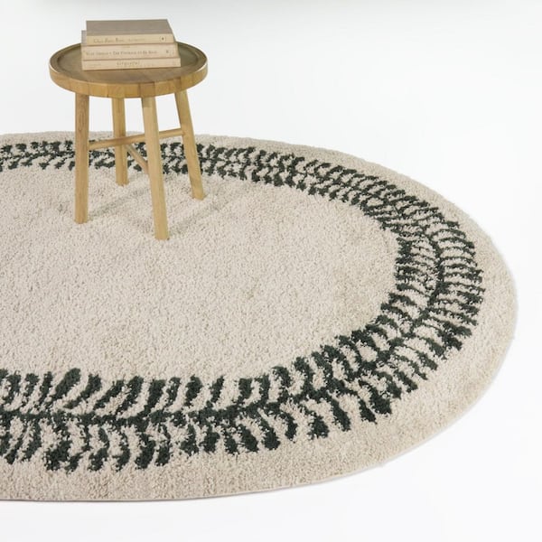 Grove Green 5 ft. 3 in. x 6 ft. 11 in. Oval Botanical Border Area Rug