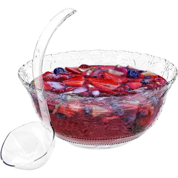 Anqtovp 256 fl. oz. Clear Plastic Punch Bowl Set with Ladle for