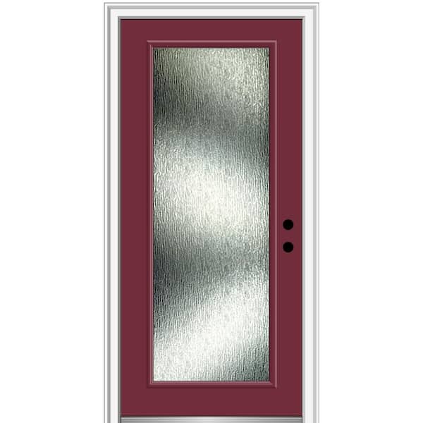 MMI Door Rain Glass 32 in. x 80 in. Left-Hand Inswing Full Lite Painted Burgundy Prehung Front Door on 4-9/16 in. Frame