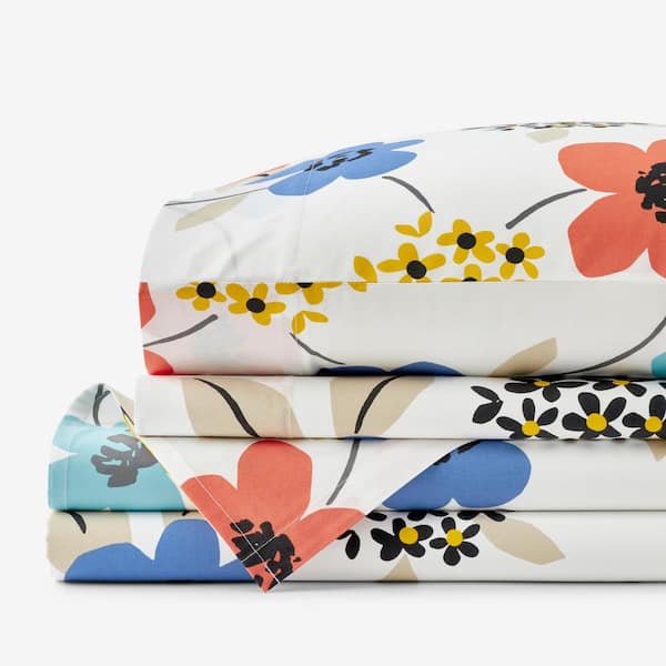 The Company Store Company Cotton Claudia Floral White Multi Cotton Percale Full Sheet Set