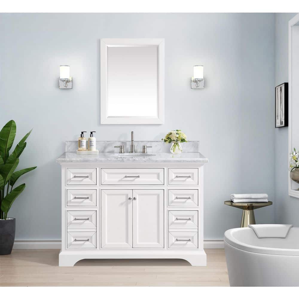 home decorators collection windlowe 49 in. w x 22 in. d x 35 in. h  freestanding bath vanity in white with carrara white marble top  15101-vs49c-wt -