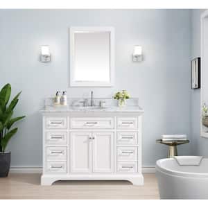 Windlowe 49 in. W x 22 in. D x 35 in. H Bath Vanity in White with Carrera Marble Vanity Top in White with White Sink