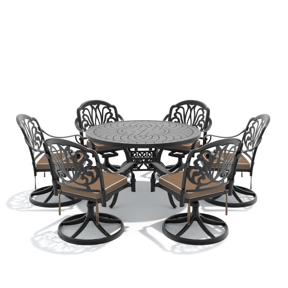 7-Piece Cast aluminum Patio Outdoor Dining Sets with Brown Cushions and Swivel Chairs price history on PriceWatchPro