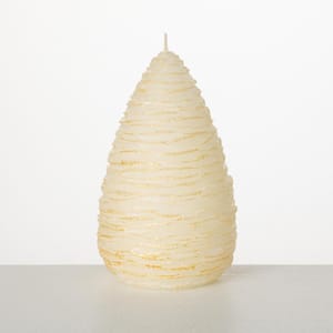 7 in. White Gold Pine Cone Decorative Candle