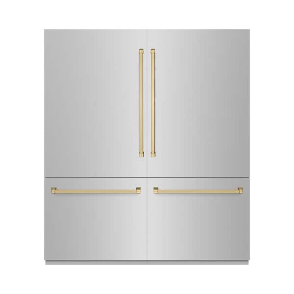 72 in. 39.6 cu. ft. Built-in Bottom Freezer Refrigerator w/ Water Dispensers in Stainless Steel and Bronze Accents