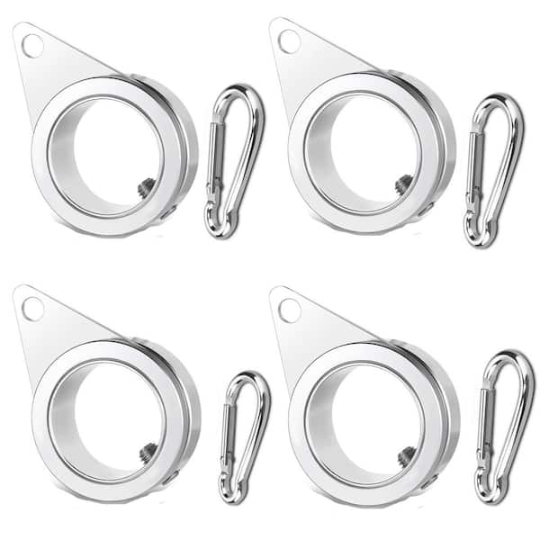 Angel Sar 1.25 in. Matte Silver Aluminum Alloy Flagpole Rings 360° Rotating Anti Wrap Flag Mounting Ring Clips (4-Pack)