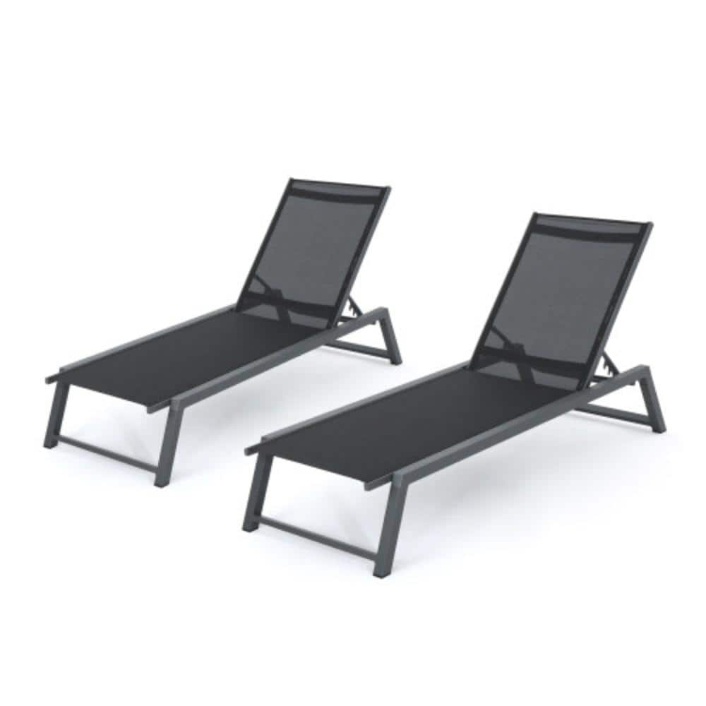 Gray 2-Piece Metal Outdoor Patio Chaise Lounge with Black Cushions price history on PriceWatchPro