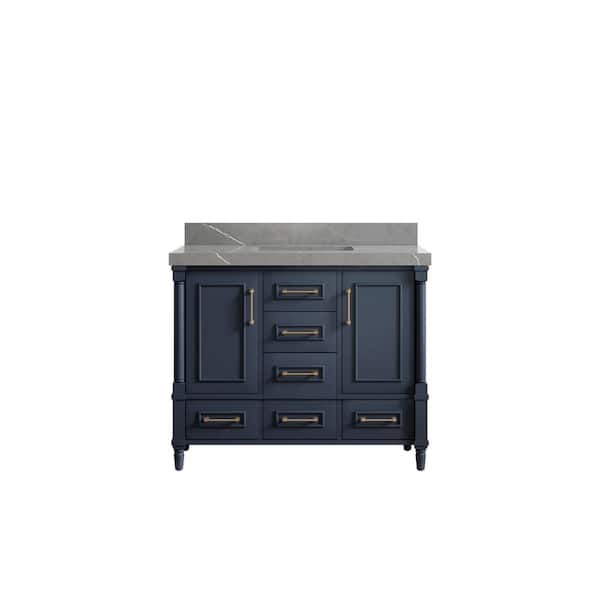 Willow Collections Hudson 42 in. W x 22 in. D x 36 in. H Bath Vanity in Navy Blue with 2 in. Piatra Gray Top