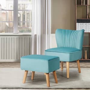 Green Velvet Accent Chair with Ottoman