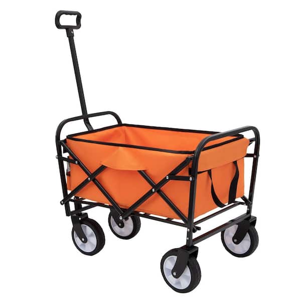 9.74 cu. ft. Orange Fabric Wagon Cart, Folding Outdoor Garden Cart w/ All-Terrain Wheels for Camping Shopping Fishing
