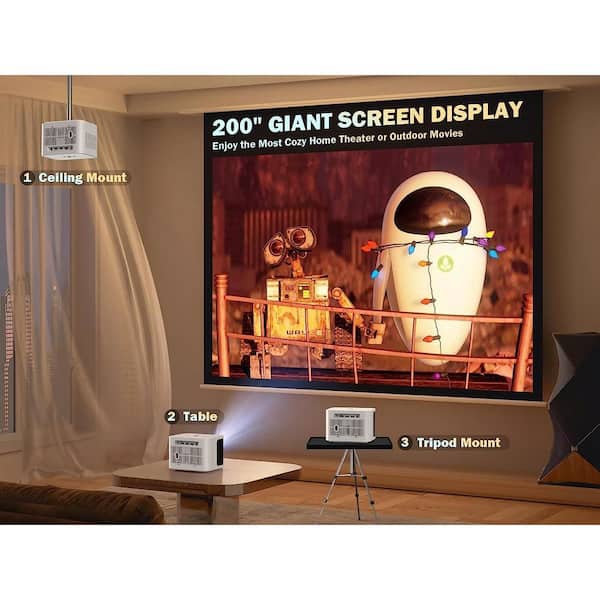 Projetor doméstico, Full HD 1080p Smart LED Home Media Video Player  Theater, Cinemood, assistir a filmes TV, em casa, quarto, escritório, ao ar  livre, para celulares, tablets, laptops (preto + branco)