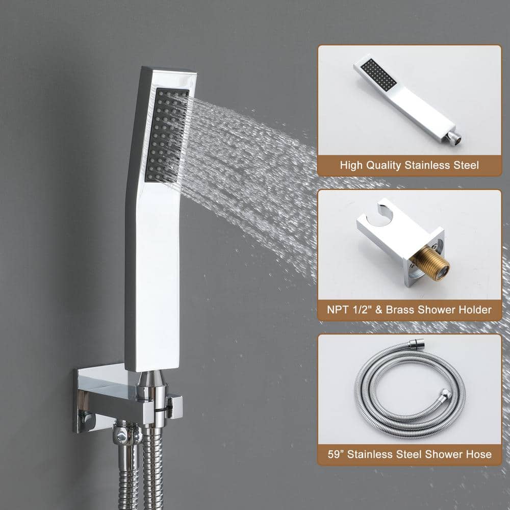 Chrome Dual Head Thermostatic Rainfall Shower System with Jets