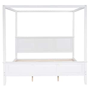 Wood White King Size Canopy Platform Bed with Headboard