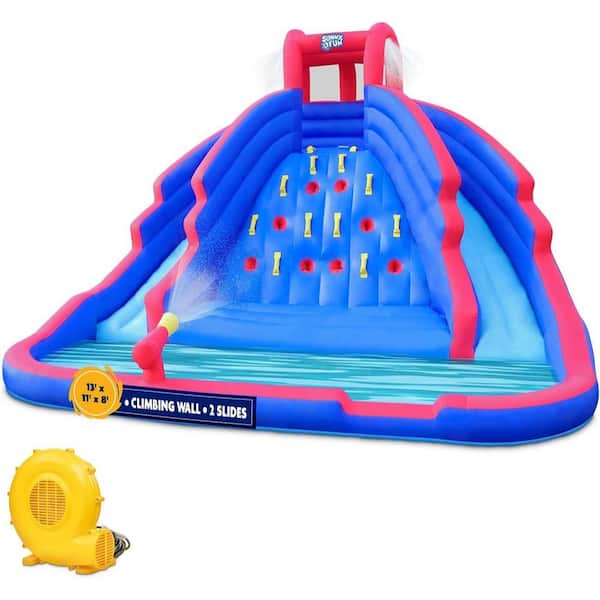 SUNNY & FUN Ultra Climber Multi-Colored Inflatable Water Slide Park and Climbing Wall with Air Pump