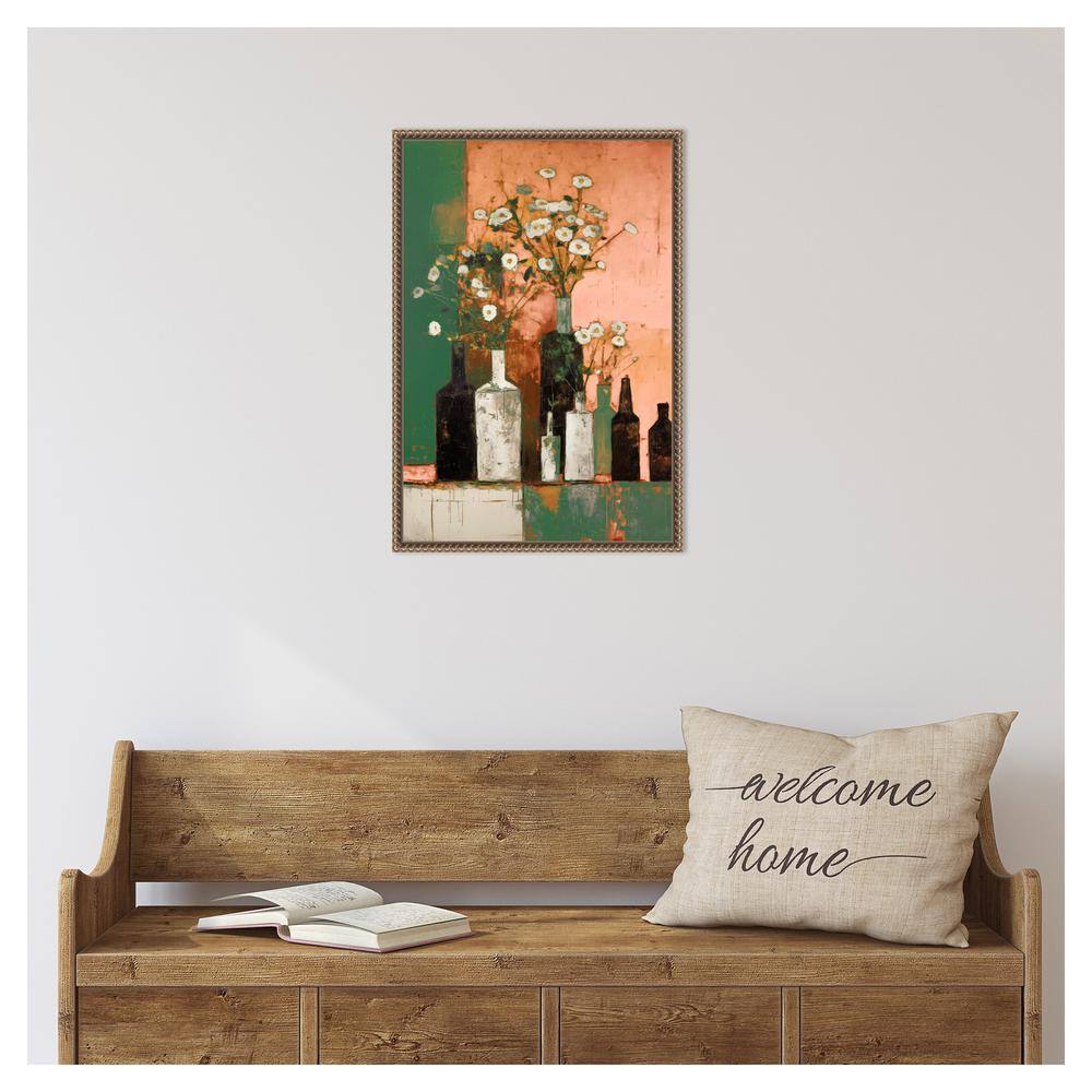 Botanic-Inspired Framed Canvas Wall Art with Weathered Embellishment